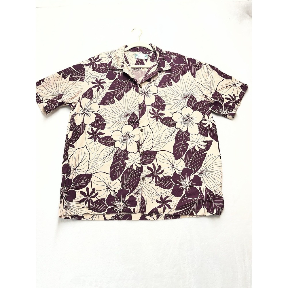 VTG Two Palms Hawaiian‎ Button Shirt Mens XL Cotton Camp Made in Hawaii Island